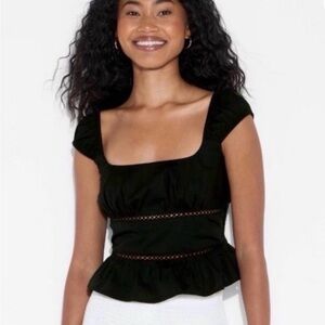 Women’s Black Poplin Peplum Tank Top - Cap Sleeves - Wild Fable NWT